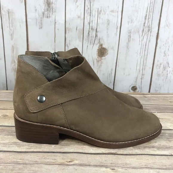 Eileen Fisher Billie Ankle Bootie Boots Womens Size 7.5 Nubuck Side Zip Beige