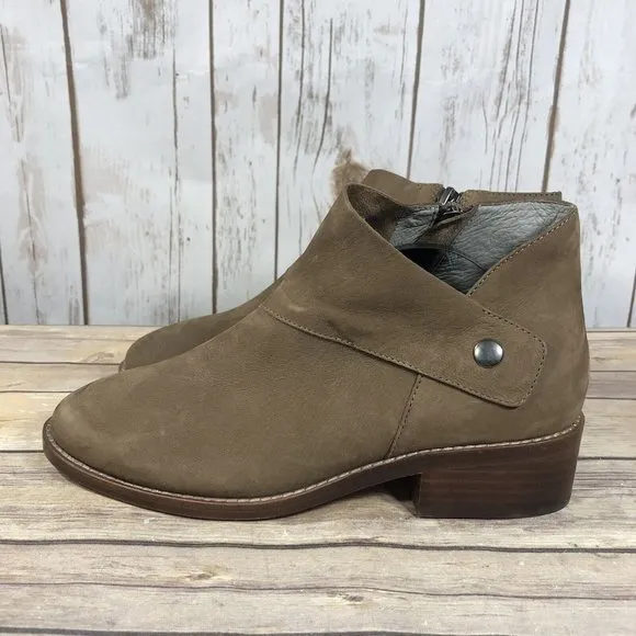 Eileen Fisher Billie Ankle Bootie Boots Womens Size 7.5 Nubuck Side Zip Beige