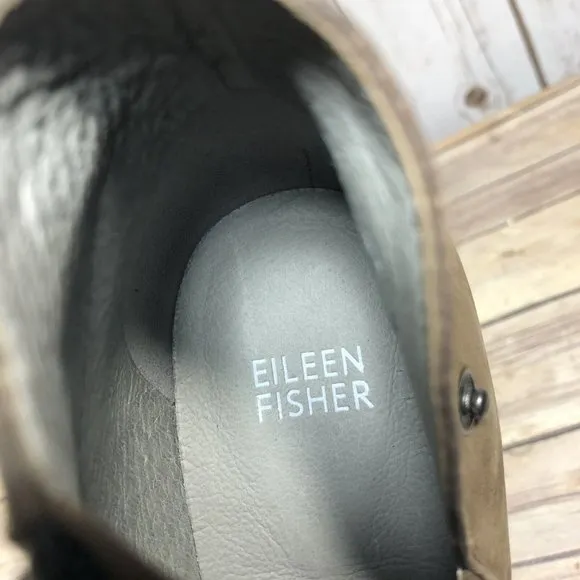 Eileen Fisher Billie Ankle Bootie Boots Womens Size 7.5 Nubuck Side Zip Beige
