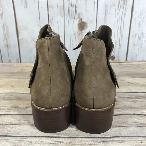 Eileen Fisher Billie Ankle Bootie Boots Womens Size 7.5 Nubuck Side Zip Beige