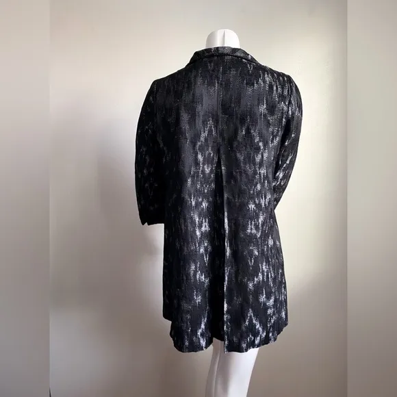 EILEEN FISHER Black Jacquard Open Front Long Blazer Jacket Coat Silver Artisan S