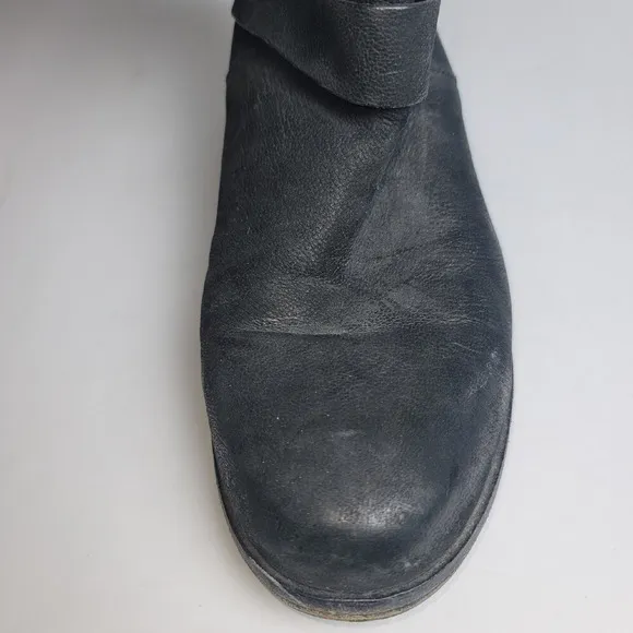 Eileen Fisher Charcoal Leather Suede Boots Moto Wrap Straps Ankle Booties Size 6