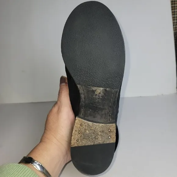 Eileen Fisher Charcoal Leather Suede Boots Moto Wrap Straps Ankle Booties Size 6