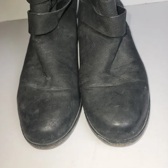 Eileen Fisher Charcoal Leather Suede Boots Moto Wrap Straps Ankle Booties Size 6