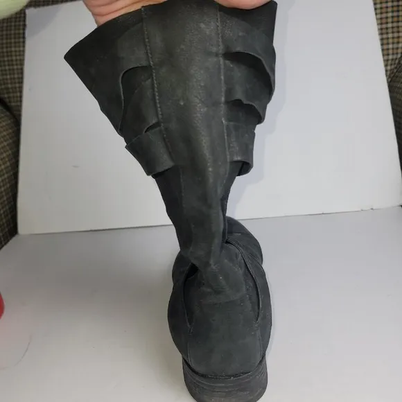 Eileen Fisher Charcoal Leather Suede Boots Moto Wrap Straps Ankle Booties Size 6