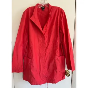 Eileen Fisher Coral Cotton Blend Jacket Button Up Mock Neck Pockets, Size L