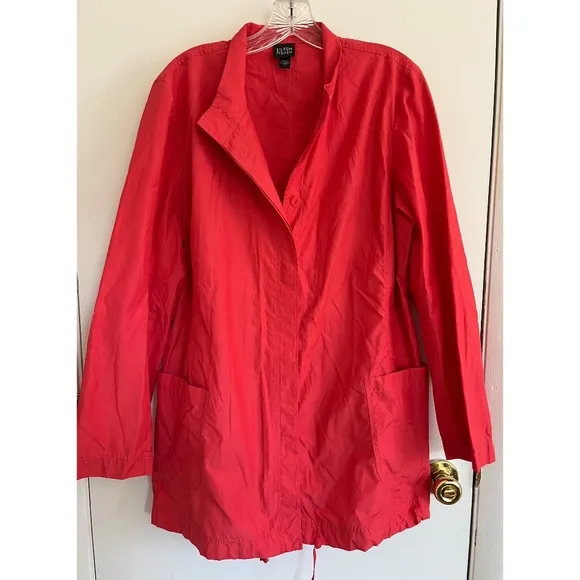 Eileen Fisher Coral Cotton Blend Jacket Button Up Mock Neck Pockets, Size L