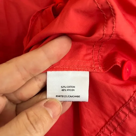 Eileen Fisher Coral Cotton Blend Jacket Button Up Mock Neck Pockets, Size L