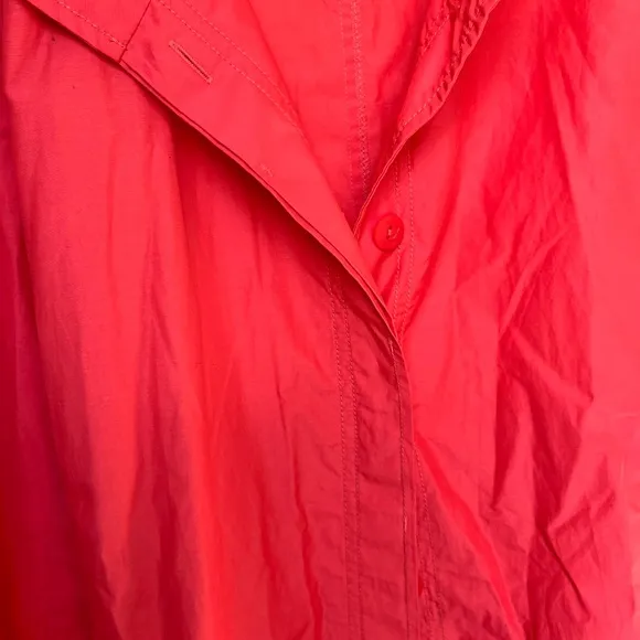 Eileen Fisher Coral Cotton Blend Jacket Button Up Mock Neck Pockets, Size L
