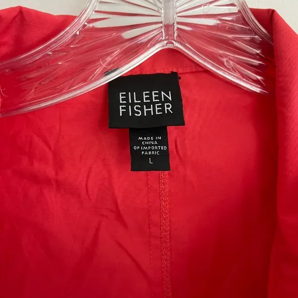 Eileen Fisher Coral Cotton Blend Jacket Button Up Mock Neck Pockets, Size L