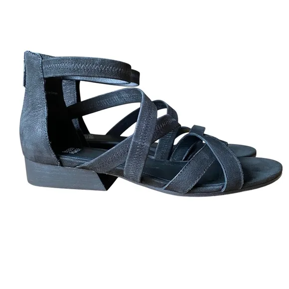 Eileen Fisher Eva Strappy Ankle Sandal Low Heel Black Size 8.5