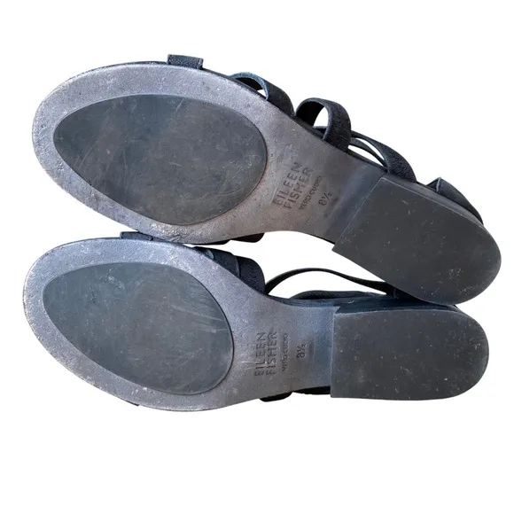 Eileen Fisher Eva Strappy Ankle Sandal Low Heel Black Size 8.5