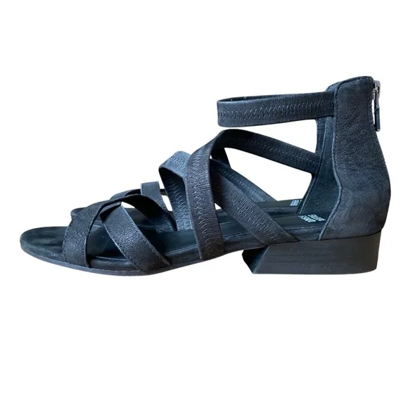 Eileen Fisher Eva Strappy Ankle Sandal Low Heel Black Size 8.5