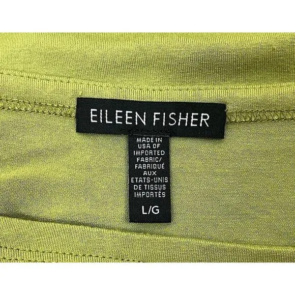 Eileen Fisher Green Jersey Long Sleeve Dress Side Slit Boat Neck Size Large