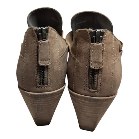 Eileen Fisher Jenkins Beige Nubuck Leather Criss Cross Block Heel Ankle Boots 8