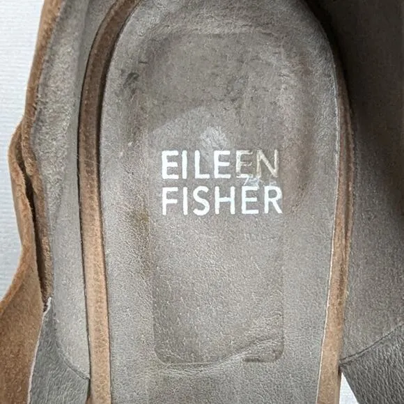 Eileen Fisher Jenkins Beige Nubuck Leather Criss Cross Block Heel Ankle Boots 8