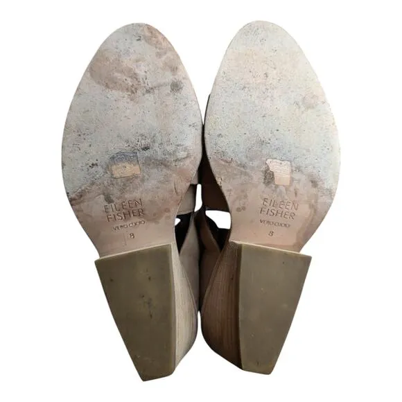 Eileen Fisher Jenkins Beige Nubuck Leather Criss Cross Block Heel Ankle Boots 8