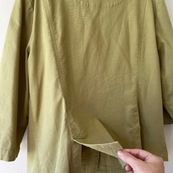 Eileen Fisher Olive Green Jacket Organic Cotton Collared Button Up Canvas Size L