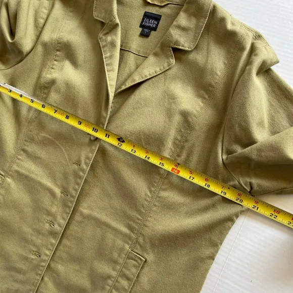 Eileen Fisher Olive Green Jacket Organic Cotton Collared Button Up Canvas Size L