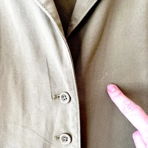 Eileen Fisher Olive Green Jacket Organic Cotton Collared Button Up Canvas Size L