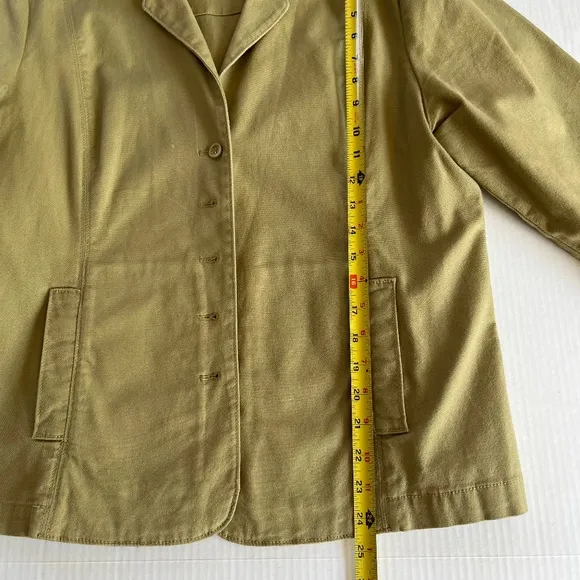 Eileen Fisher Olive Green Jacket Organic Cotton Collared Button Up Canvas Size L