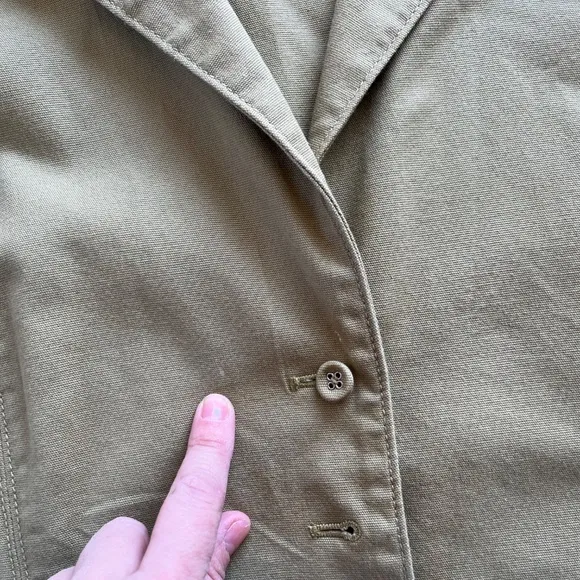 Eileen Fisher Olive Green Jacket Organic Cotton Collared Button Up Canvas Size L