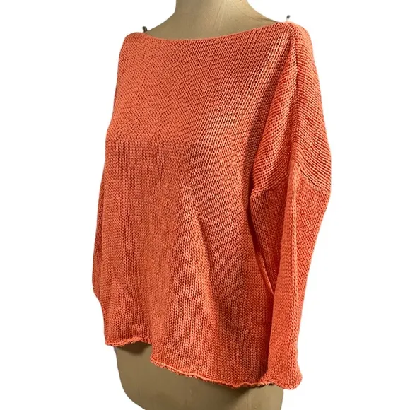 EILEEN FISHER PETITE Coral Knit Sweater 3/4 Sleeve Size PM