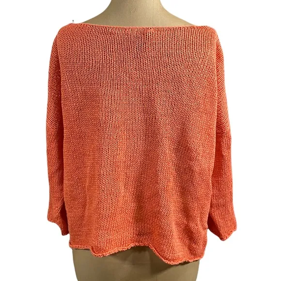 EILEEN FISHER PETITE Coral Knit Sweater 3/4 Sleeve Size PM
