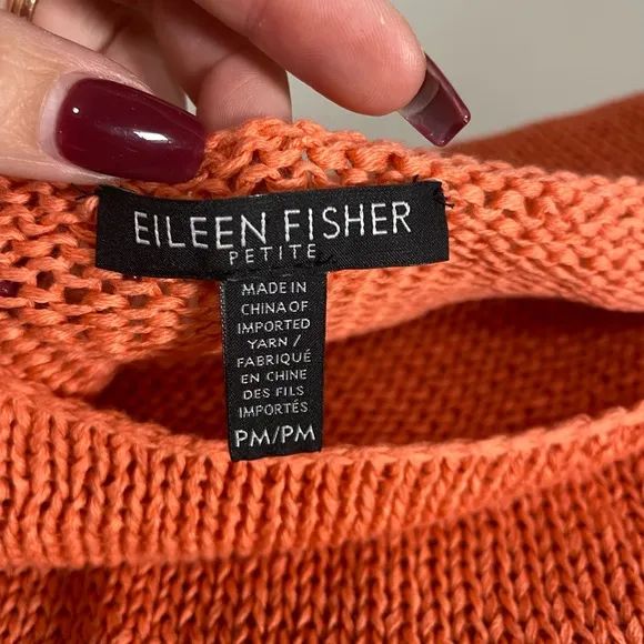 EILEEN FISHER PETITE Coral Knit Sweater 3/4 Sleeve Size PM