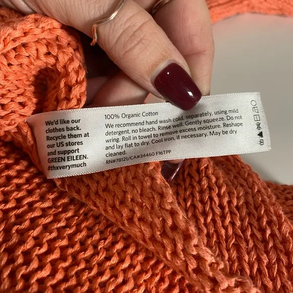 EILEEN FISHER PETITE Coral Knit Sweater 3/4 Sleeve Size PM