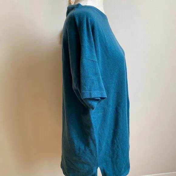 𝅺eileen Fisher Short Sleeve Sweater &quot;Nile&quot; Womens Sz Small Cashmere Boat Neck