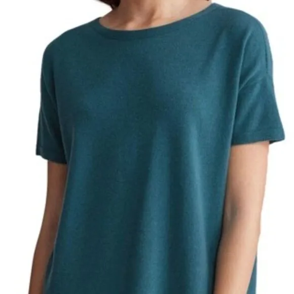 𝅺eileen Fisher Short Sleeve Sweater &quot;Nile&quot; Womens Sz Small Cashmere Boat Neck