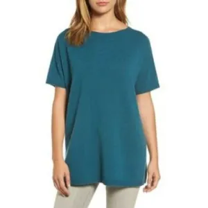 𝅺eileen Fisher Short Sleeve Sweater &quot;Nile&quot; Womens Sz Small Cashmere Boat Neck