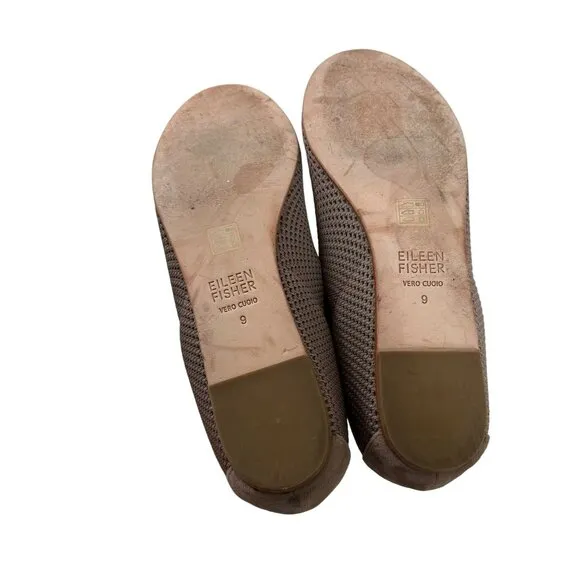 Eileen Fisher Taupe Minimal Seam Stretch Knit Ballet Slip On Flats Womens Size 9