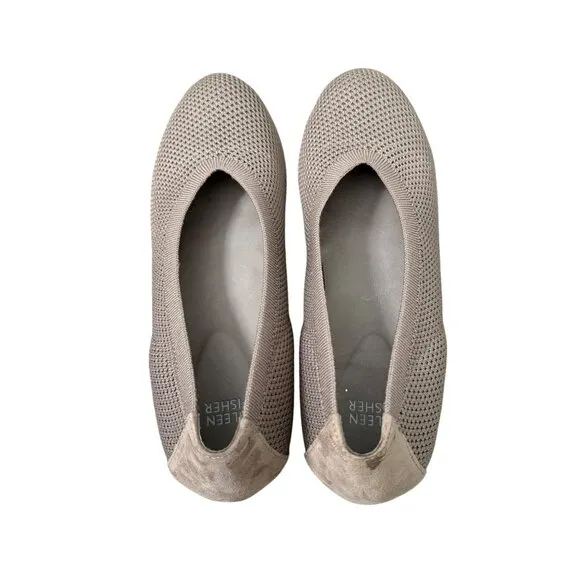 Eileen Fisher Taupe Minimal Seam Stretch Knit Ballet Slip On Flats Womens Size 9