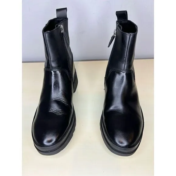 Eileen Fisher Women's Floyd Waterproof Side Zip Leather Rain Boots Black Sz 5.5