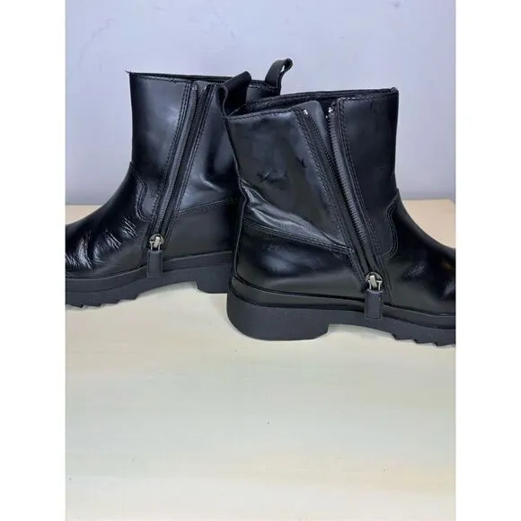 Eileen Fisher Women's Floyd Waterproof Side Zip Leather Rain Boots Black Sz 5.5