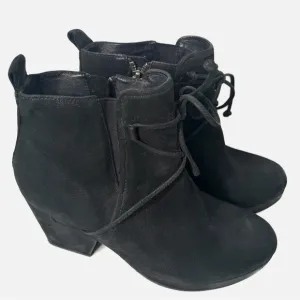 Eileen Fisher Women’s  Nubuck Leather Ankle Boots Side Zip Block Heel Black