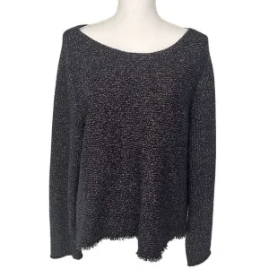 Eileen Fisher wool blend boat neck fringe hem tweed long sleeve sweater size XL