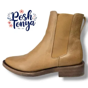 Either/Or The Everyday Boot Chelsea Tan Leather Boots, Western Cowgirl, Size 6.5