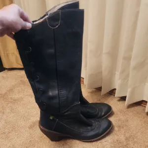 El Naturalista Ambar Leather Side Zip Wedge Tall Boots