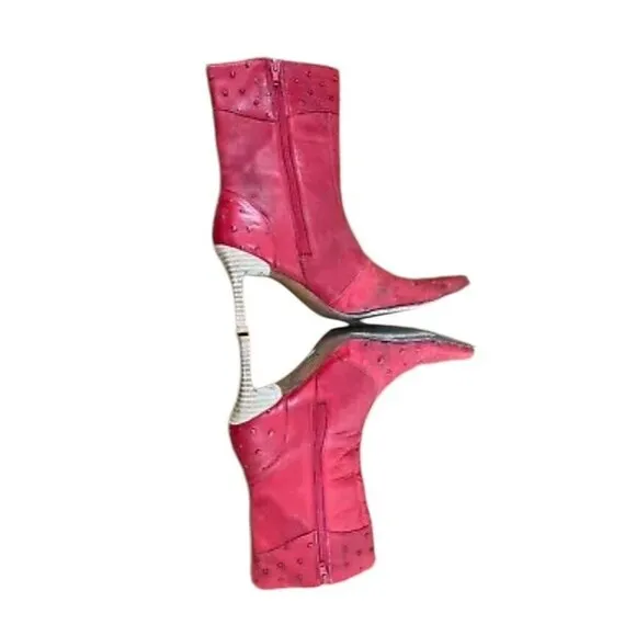 El Pajuelo Y2k 90s Western Boot Womens Sz 8 Ostrich Leather Heeled Boots