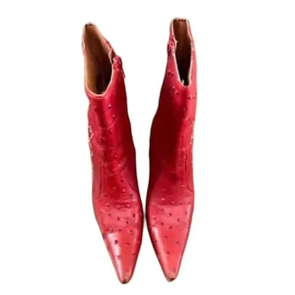 El Pajuelo Y2k 90s Western Boot Womens Sz 8 Ostrich Leather Heeled Boots