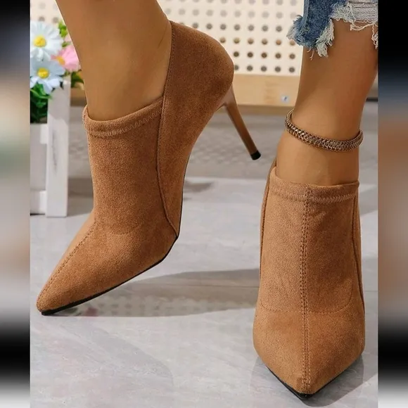 Elegant Pointed Toe High Heel Boots: Faux Deer Horn Material Pointed Toe
