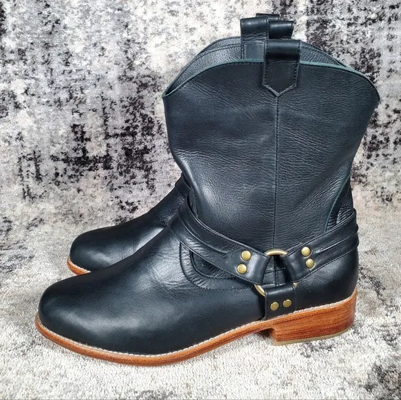 Elf Women's Cali Leather Boots Made by Hand in Bali Black Leather Size 12.5