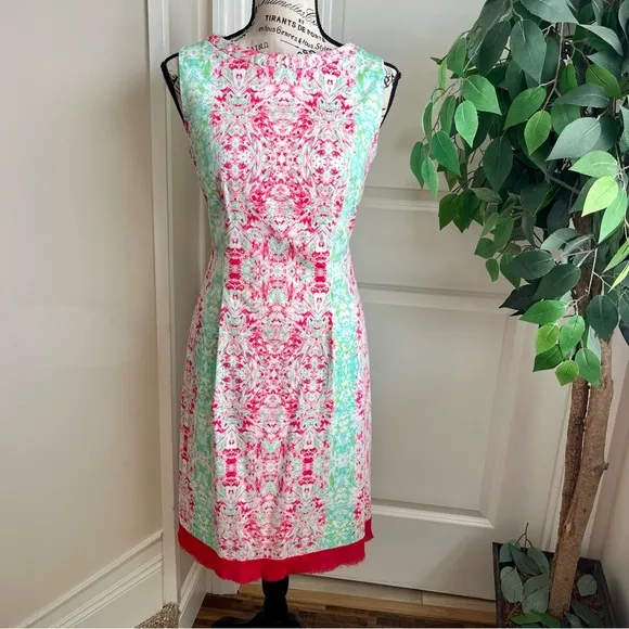 Elie Tahari Sleeveless Damask Print Sheath Dress Pink Sz 6