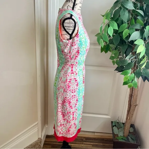 Elie Tahari Sleeveless Damask Print Sheath Dress Pink Sz 6