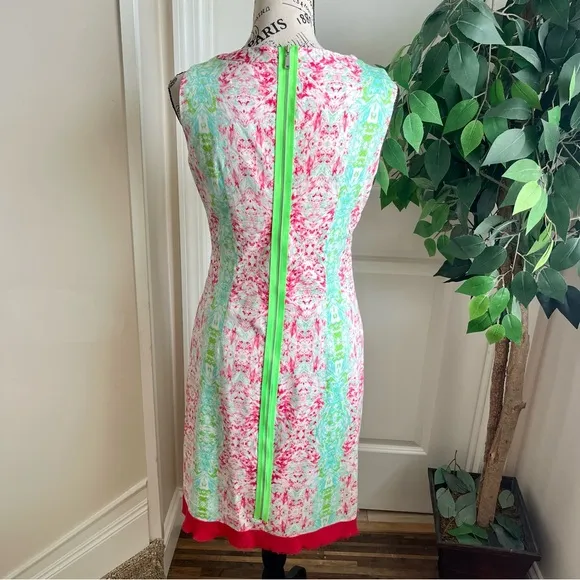 Elie Tahari Sleeveless Damask Print Sheath Dress Pink Sz 6