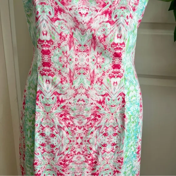 Elie Tahari Sleeveless Damask Print Sheath Dress Pink Sz 6