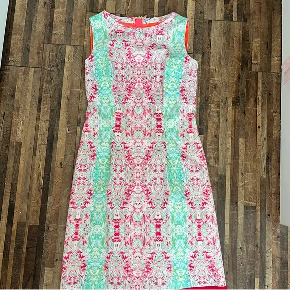 Elie Tahari Sleeveless Damask Print Sheath Dress Pink Sz 6
